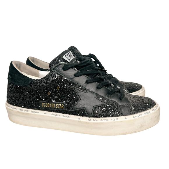 Golden Goose Black Glitter Hi-Star Sneakers Size 40/US 9 - Picture 1 of 11